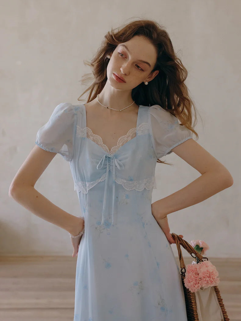Sky Blue Lace Floral Dress