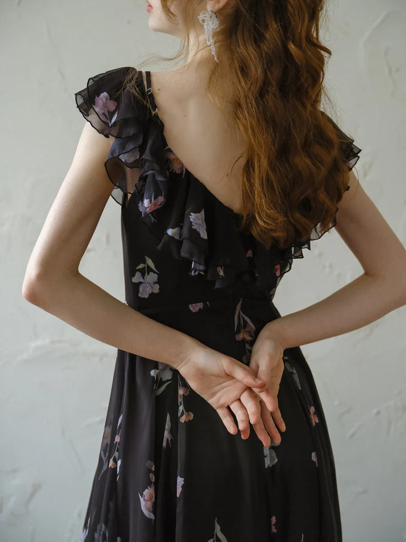 Black Blossom Off-Shoulder Dress