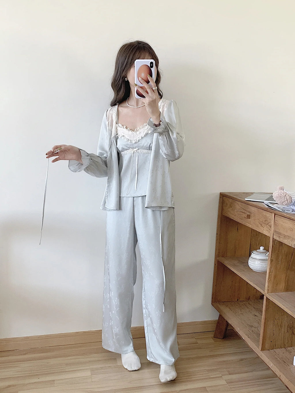 Floral Whisper 3-Piece Blue Loungewear Set