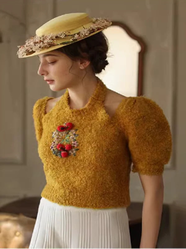 Hand-Embroidered Knit Top