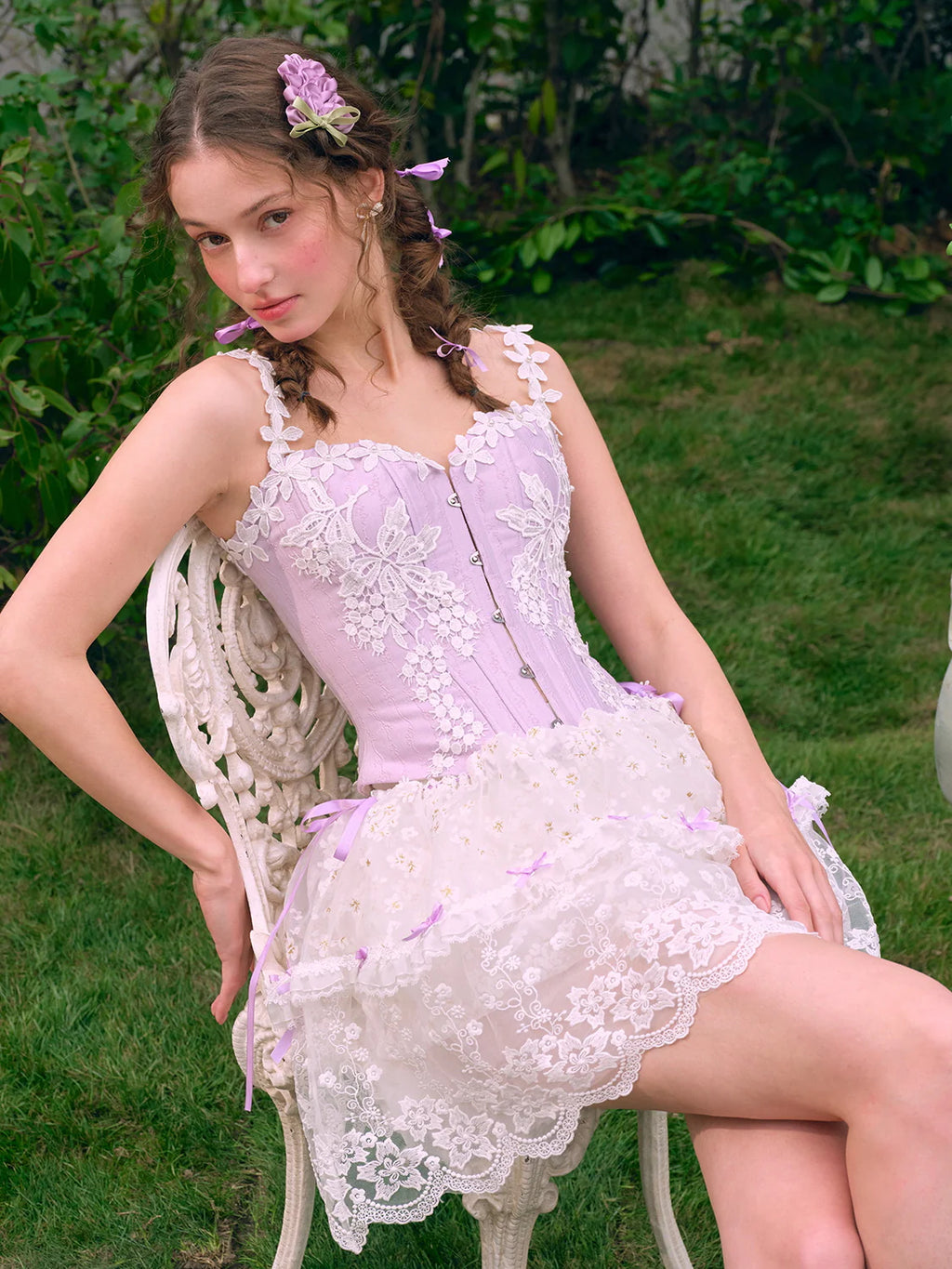 Floral Embroidered Corset & Sheer Skirt