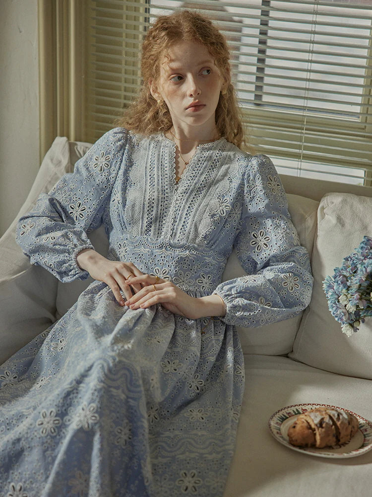 Enchanted Blue Embroidered Cotton Dress