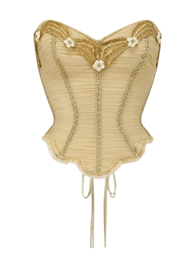 Golden Petal Embroidered Corset
