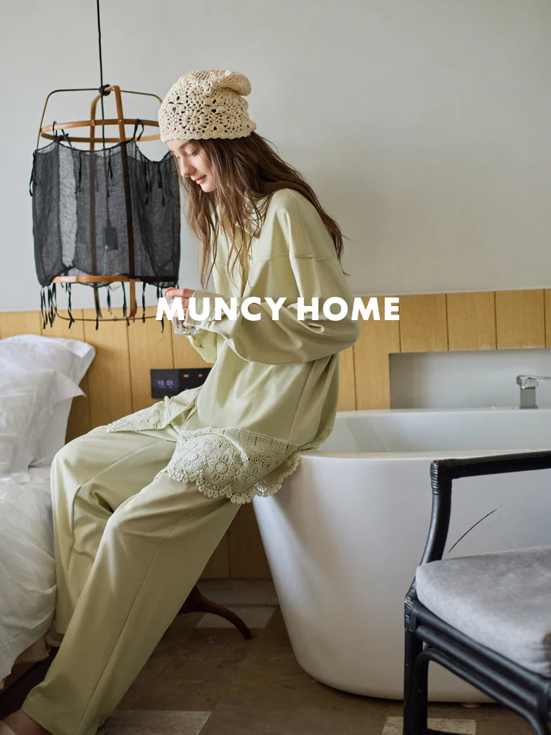 Sage Green Lace Trim Pajama Set