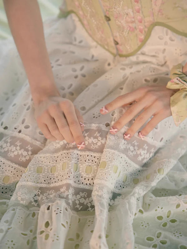 Lime Ribbon Fantasy White Dress