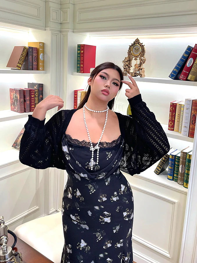 Midnight Bloom Lace Trim Floral Dress