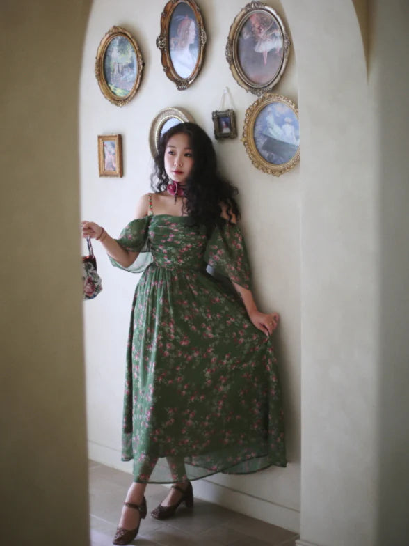 Enchanted Garden Green Floral Fairycore Dress