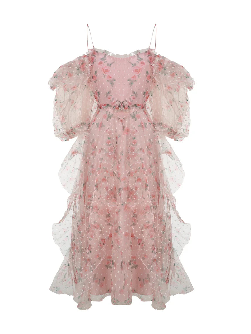 Blushing Rose Ruffle Chiffon Dress