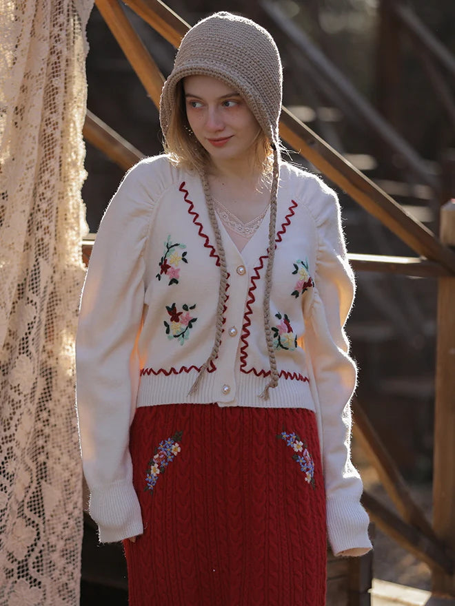 Vintage Floral Embroidered Cardigan