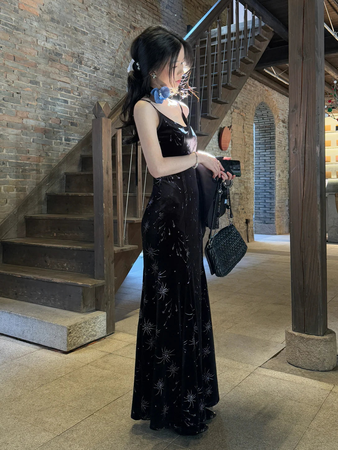 Midnight Sparkle Velvet Slip Dress