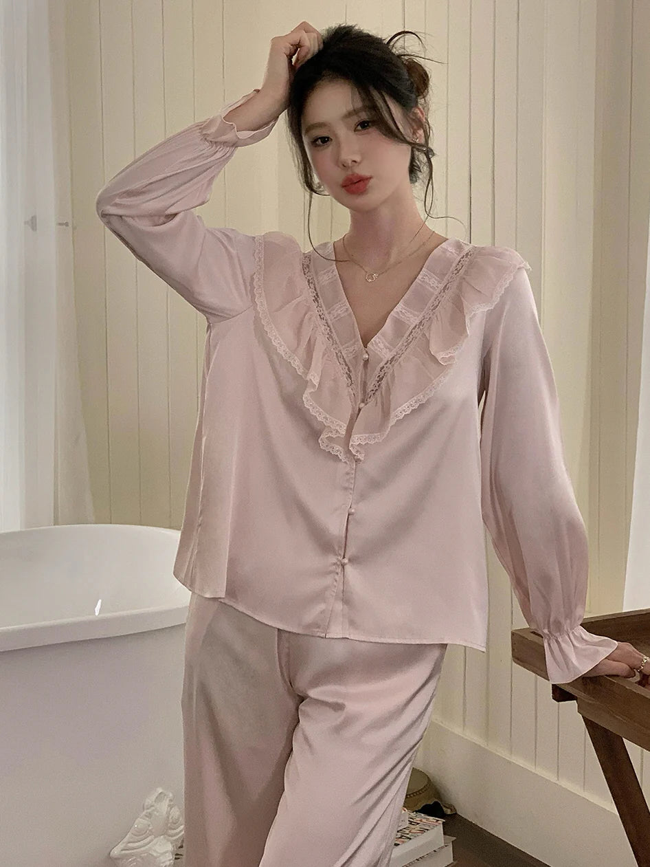 Soft Blush Ruffle Pajama Set