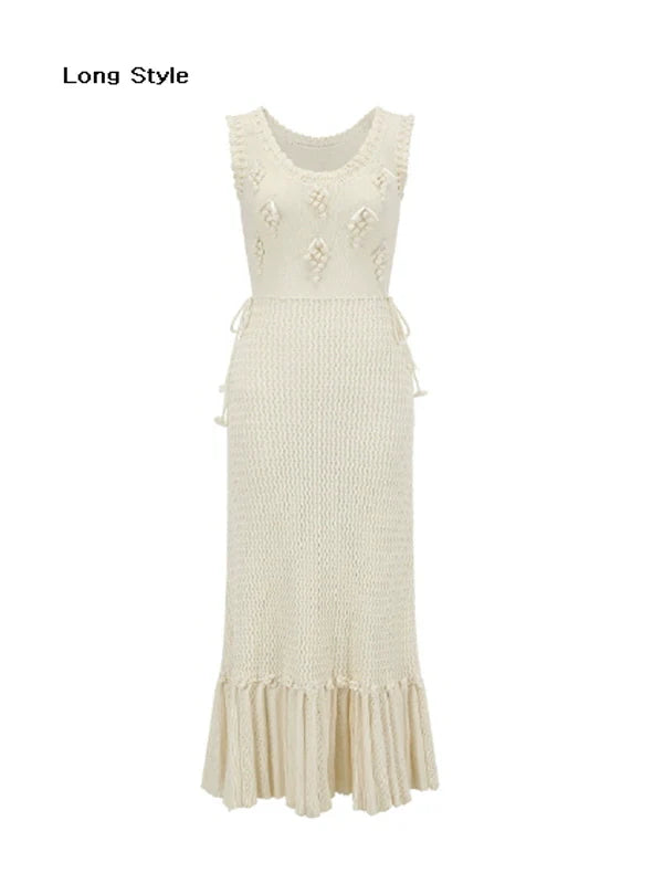 Ivory Grape-Decor Wool Dress