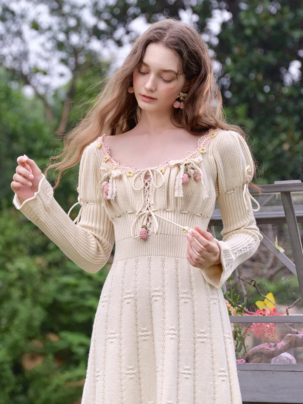 Enchanted Garden Lace-Trim Knitted Dress