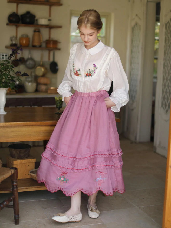 Embroidered Basket Hem Skirt