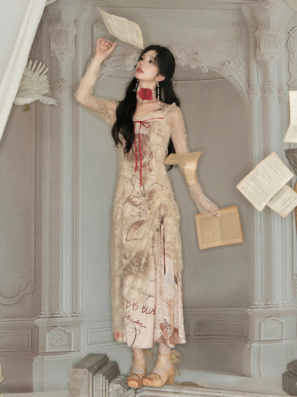 Vintage Manuscript Lace Dress