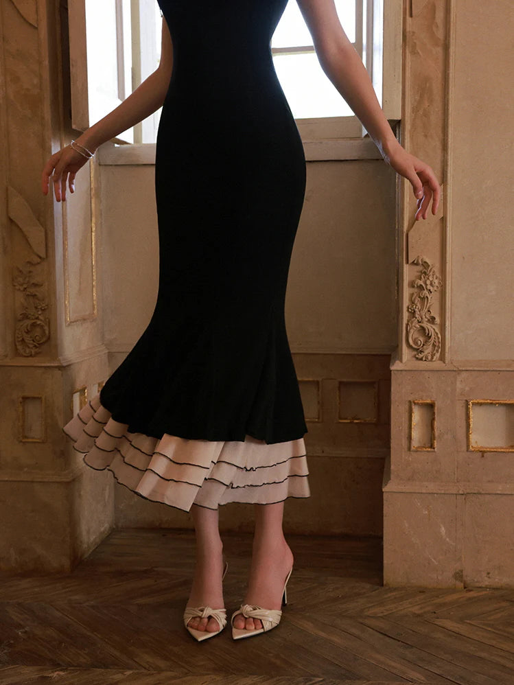 Midnight Elegance Tiered Hem Dress