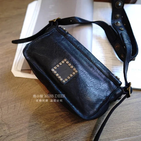 Studded Bohemian Genuine Leather Crossbody Bag