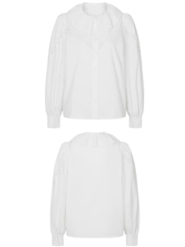 Victorian-Inspired Cotton Blouse with Lace Collar