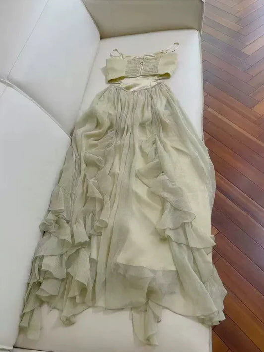 Sage Whisper Ruffle Chiffon Dress