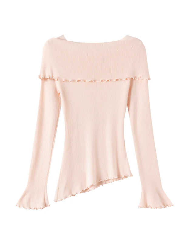 Rosette Charm Asymmetrical Knit Top