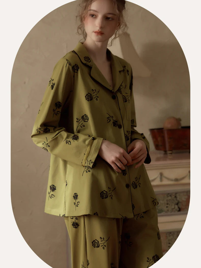 Vintage Rose Embroidered Pajama Set