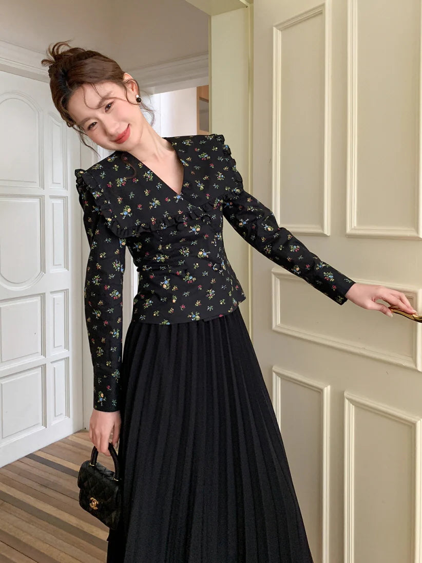 Black Vintage Floral Blouse