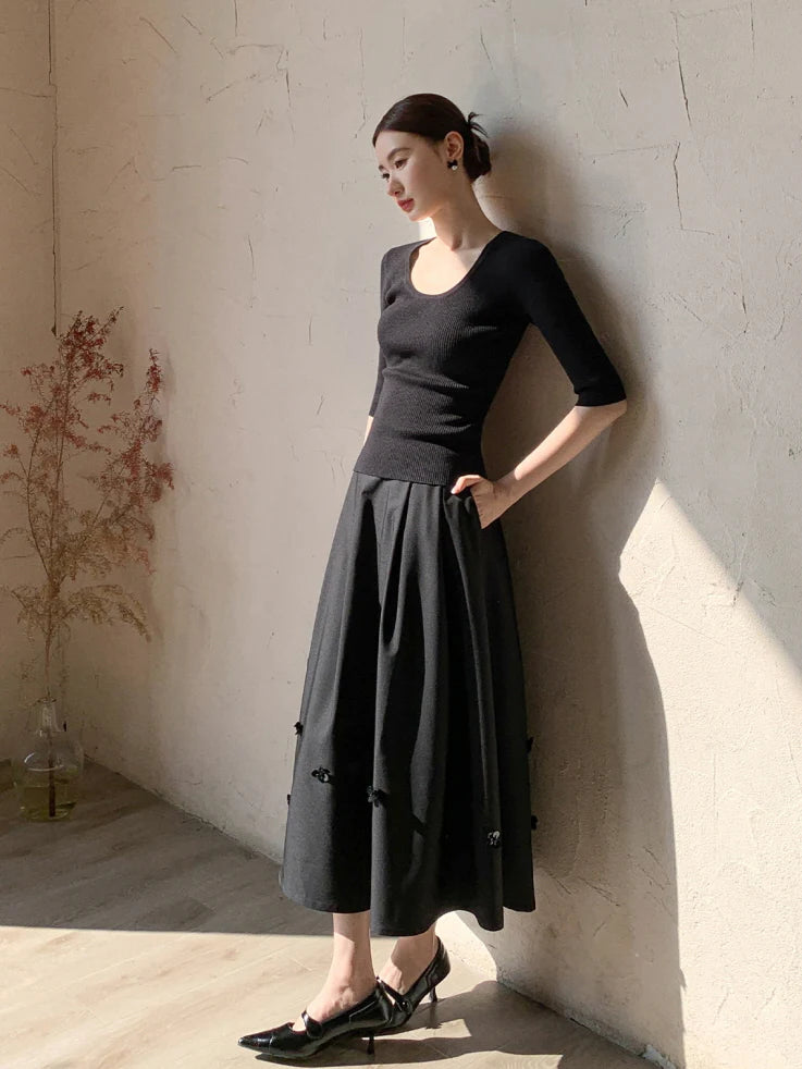 Black Vintage Floral Accent Skirt