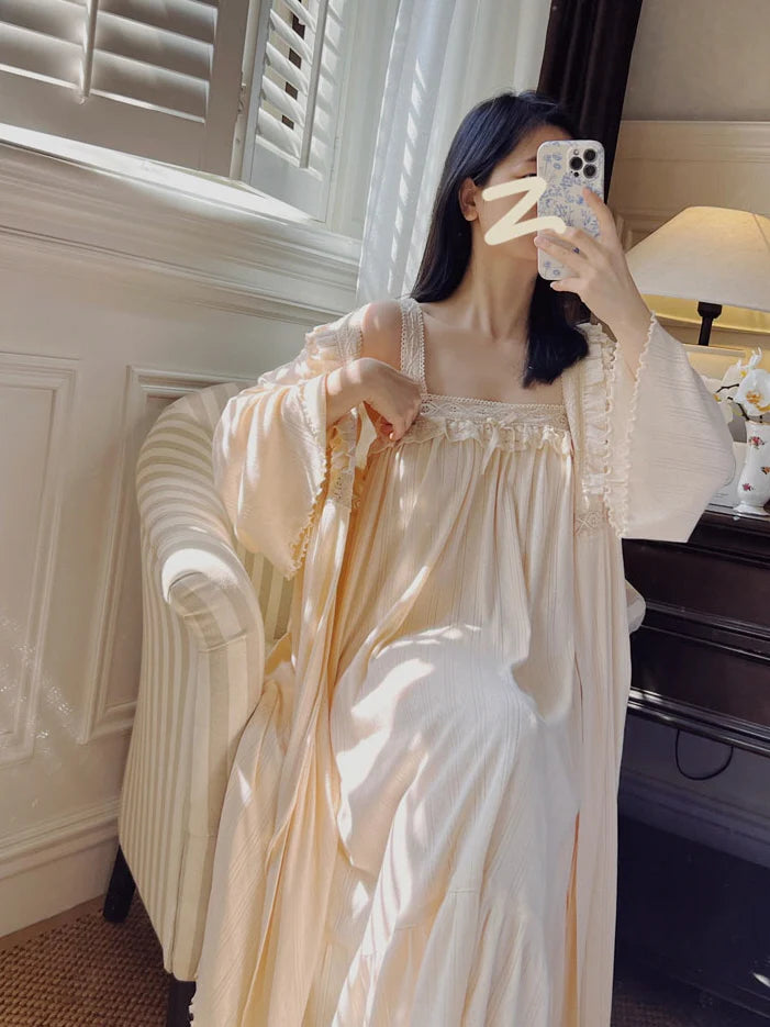 Vintage Lace Cotton Romantic Nightgown Set