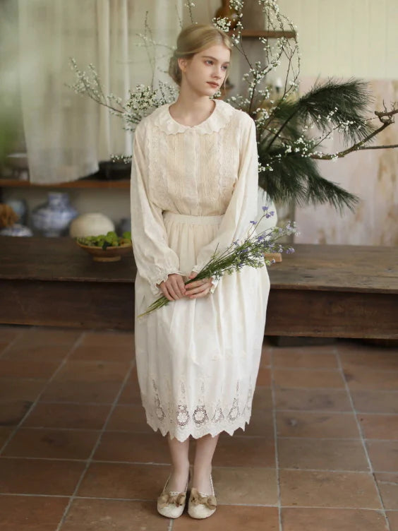 Antique Cream Lace Panel Blouse