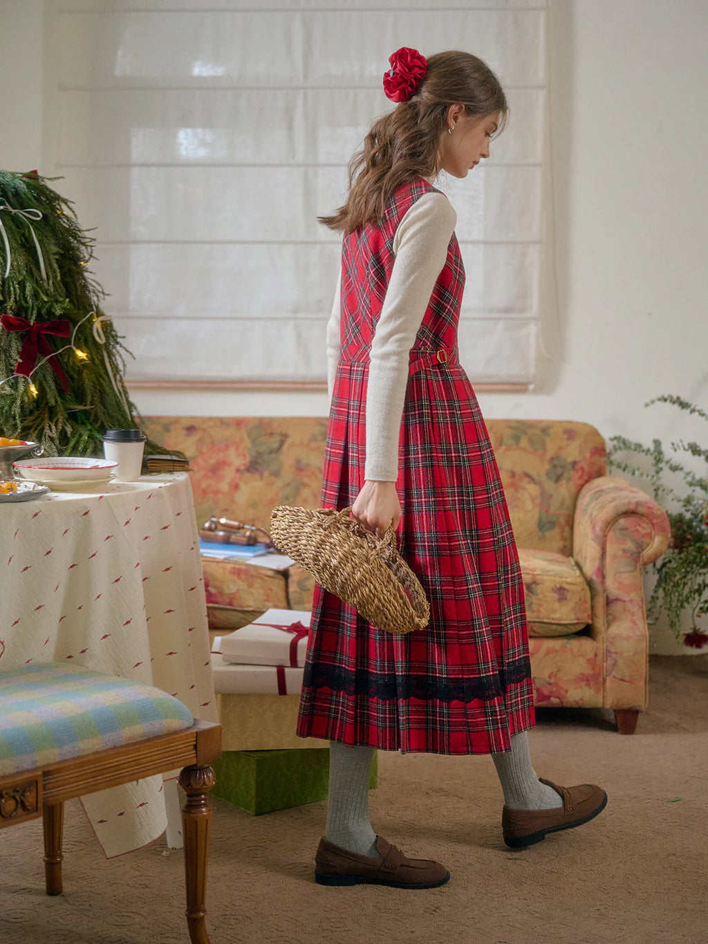 Classic Red Tartan Plaid Sleeveless Dress