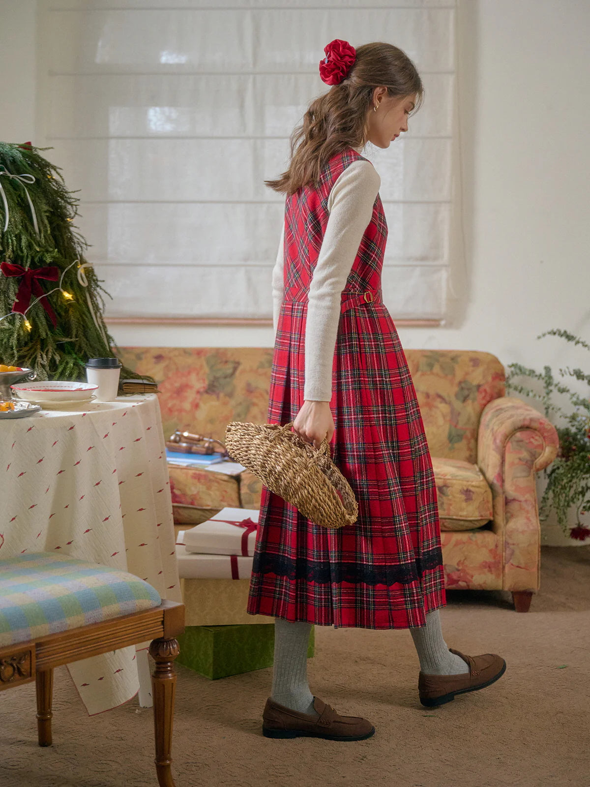 Classic Red Tartan Plaid Sleeveless Dress