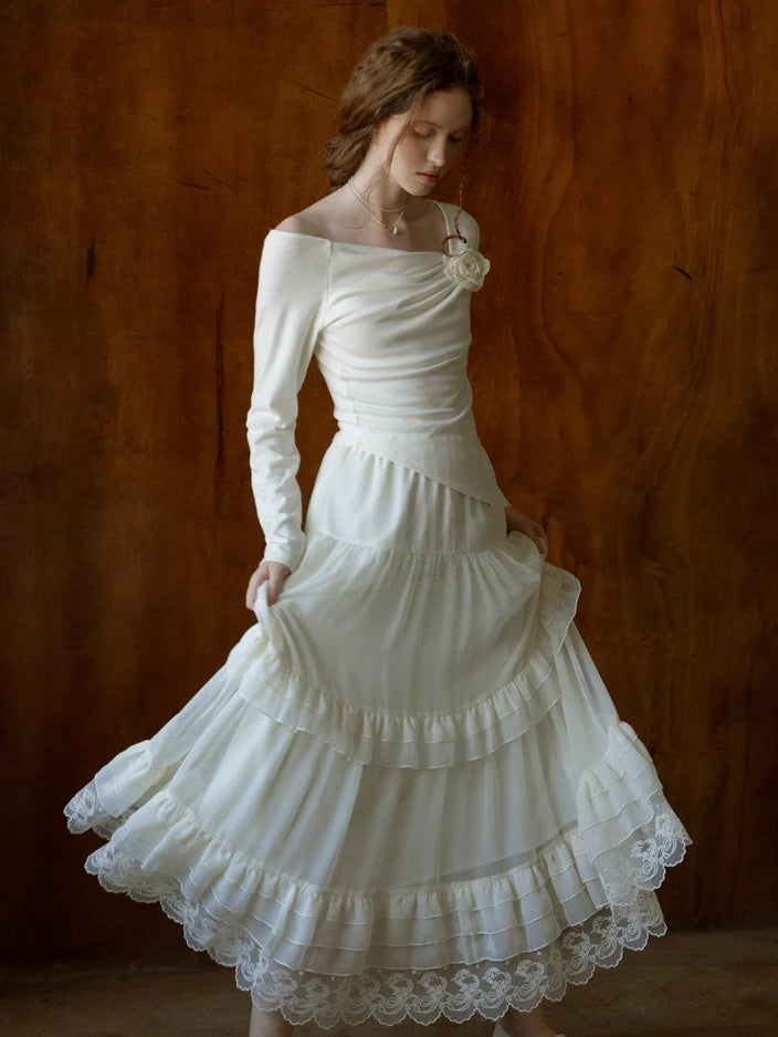 Elegant Rose Ivory Draped Top