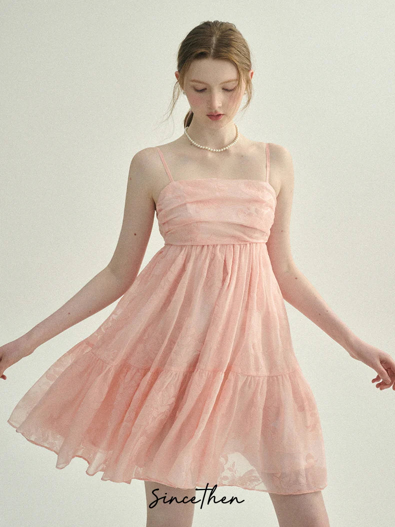 Blush Petal Ruffle Back Bow Dress