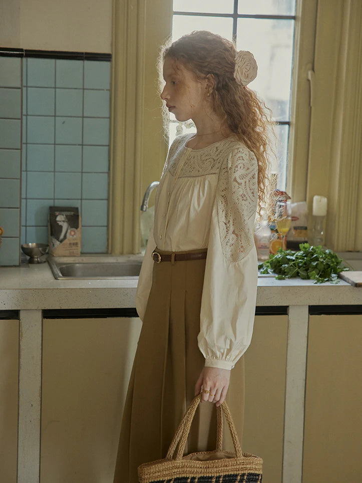 Romantic Lace Yoke Cotton Blouse