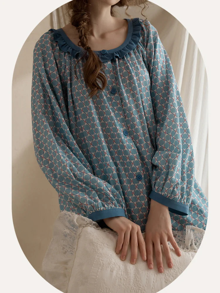 Vintage Geometric Ruffle Pajama Set