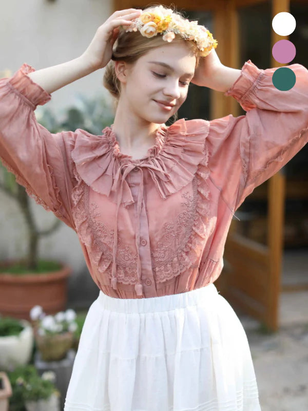 Rose Whispers Ramie Lace Blouse