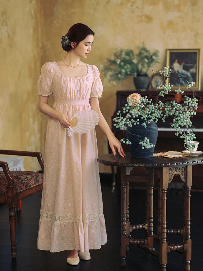 Blush Embroidered Cotton Tea Dress