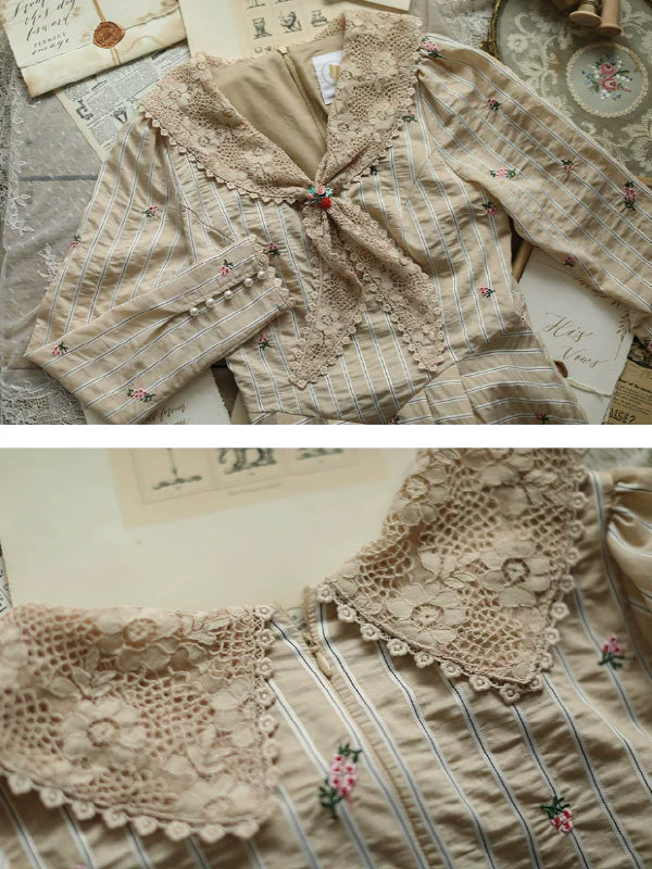 Beige Harmony of Lace Check Dress