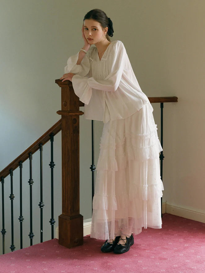 Ethereal White Pleated Chiffon Blouse