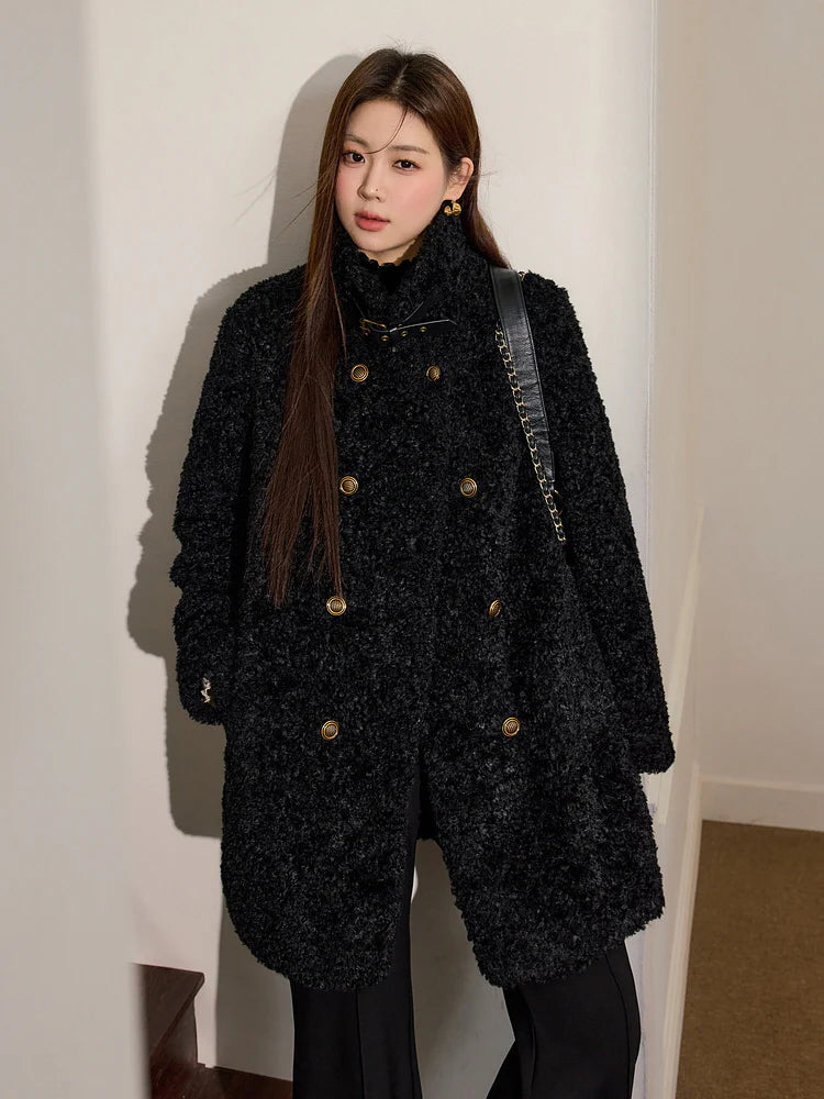 Elegant Double-Breasted Faux Fur Coat