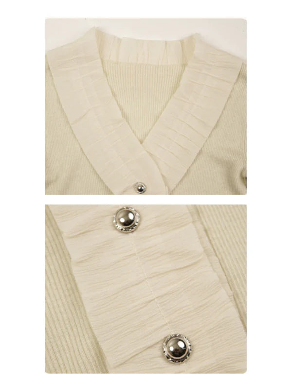 Cream Ruffle-Trim Wool-Blend Cardigan