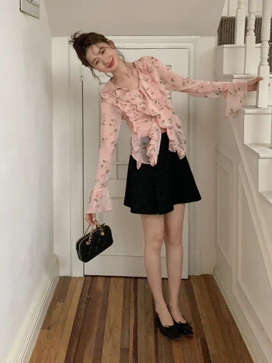 Blush Ruffle Floral Blouse