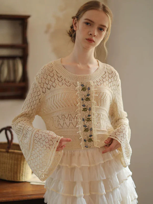 Beige Floral Lace Knit