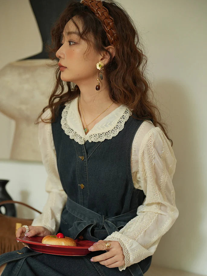 Vintage Denim Sleeveless Dress with Belted Waist