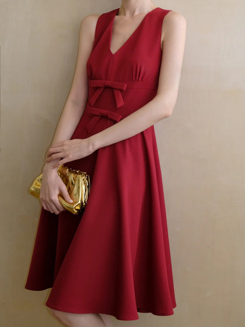 Double Ribbon Waist Classic Flare Dress