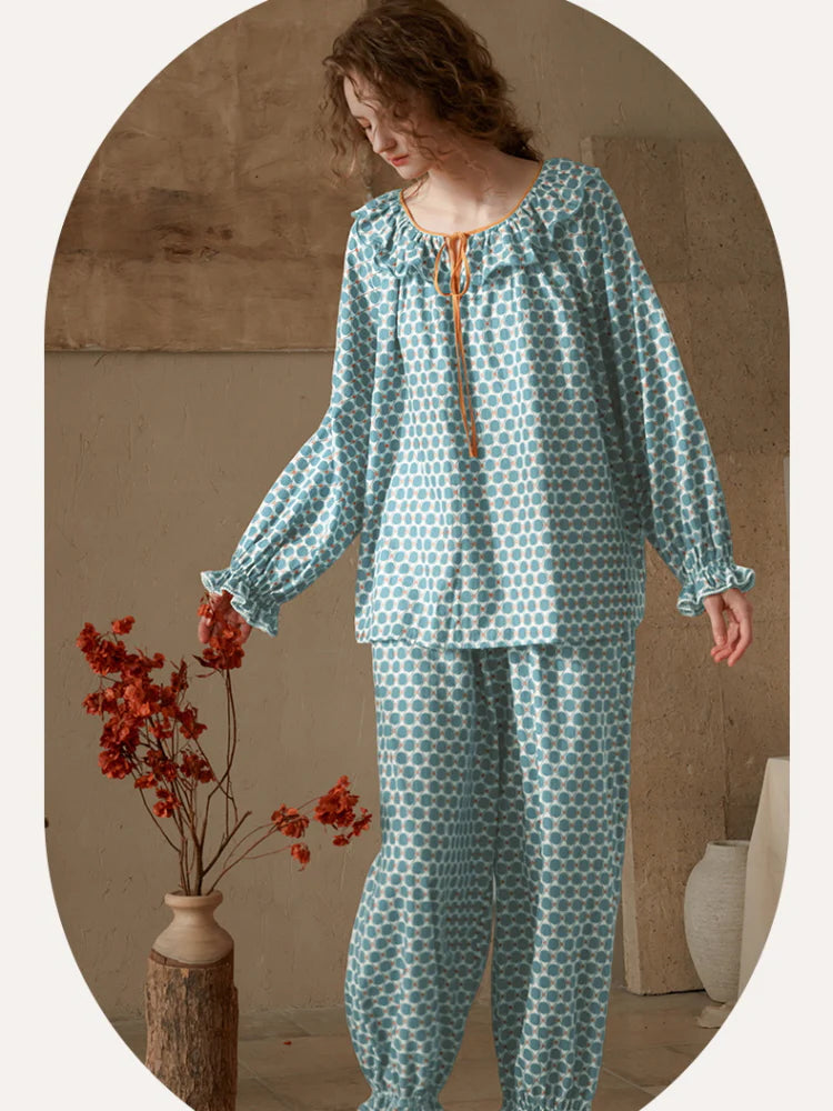 Vintage Geometric Ruffle Pajama Set