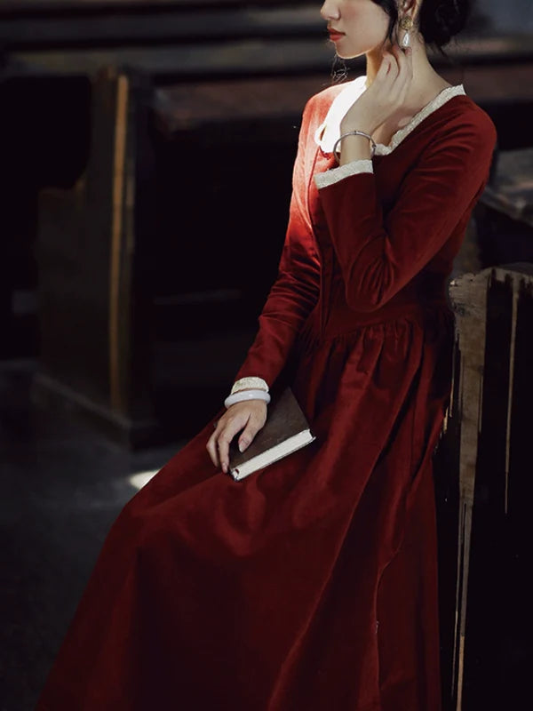 Crimson Elegance Lace Dress