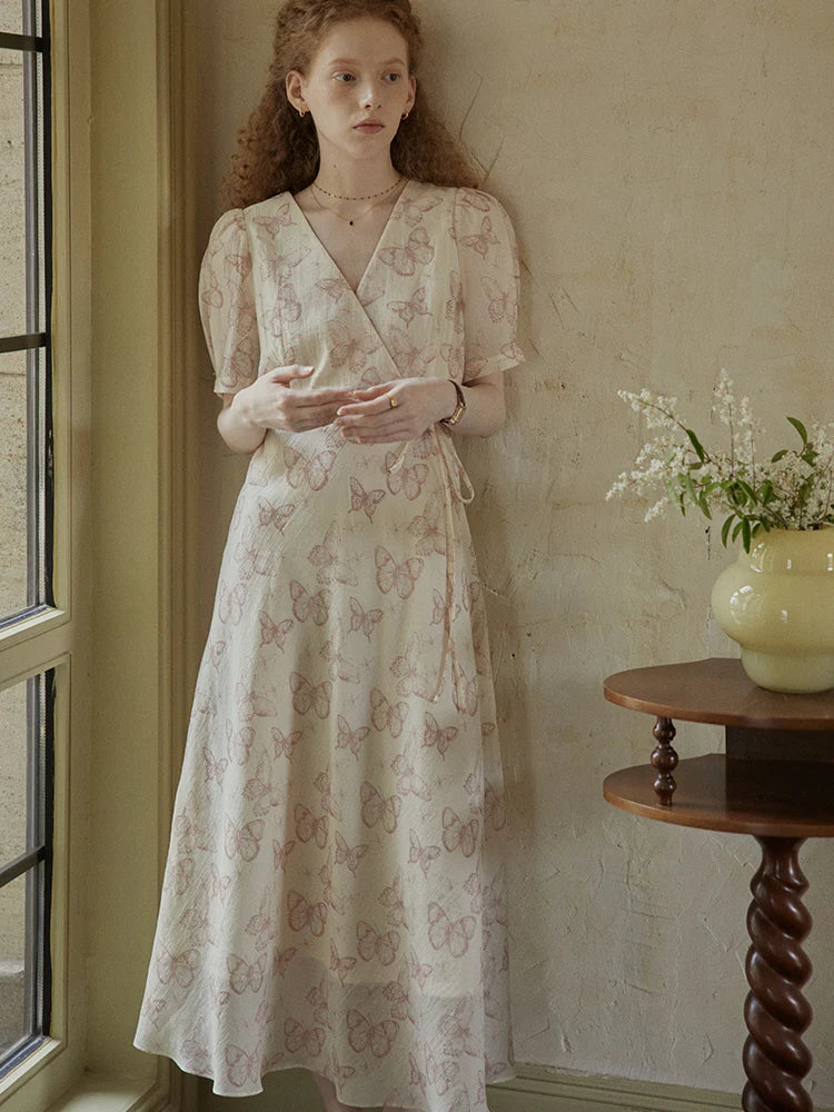 Butterfly Whispers Wrap Dress