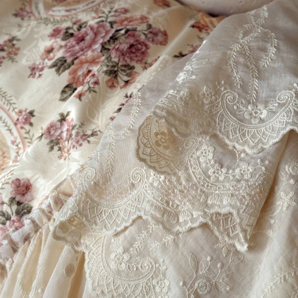 Vintage Cotton Embroidered Lace Bedding Set