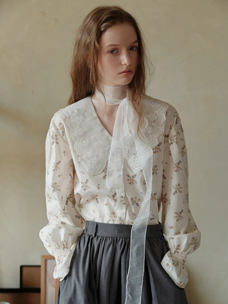 Vintage Floral Lace Collar Blouse